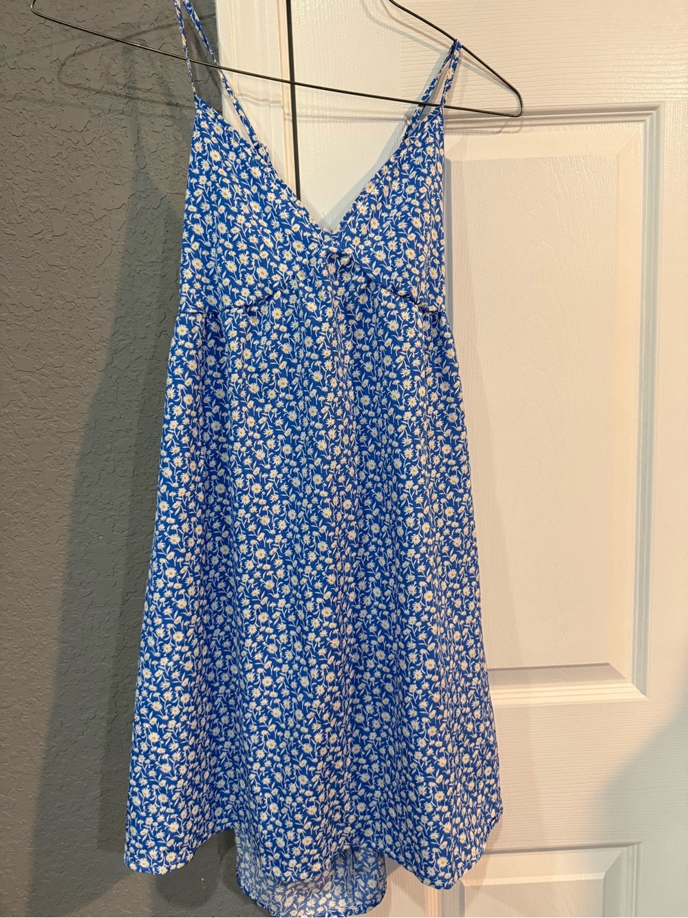 Women's Blue Floral Spaghetti-Strap Opened Tie Back Sundress XS SHEIN